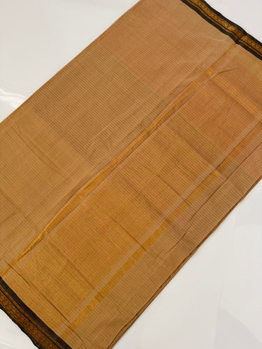 Handwoven Mangalgiri Cotton Saree | Beige | Horizontal Lines | Gold Zari | Handwoven | Ships from California